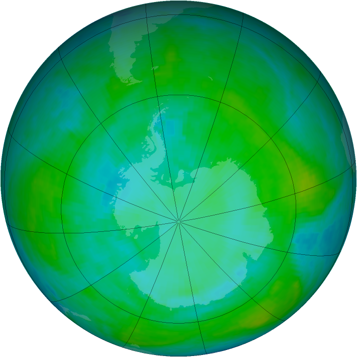 Antarctic ozone map for 20 January 1990